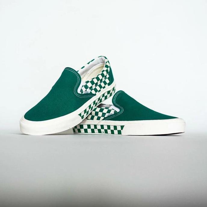 Sepatu Pria Vans Slip On Sidewall Checkerboard Ultramarine Green Bnib Original