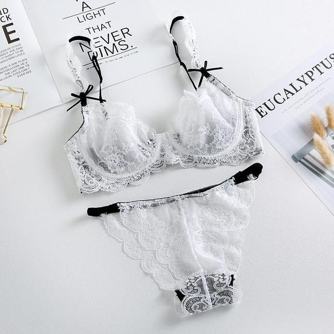 Bra Set Bh + Celana Dalam Wanita Sexy Elegant Renda Lingerie Transparan Setelan