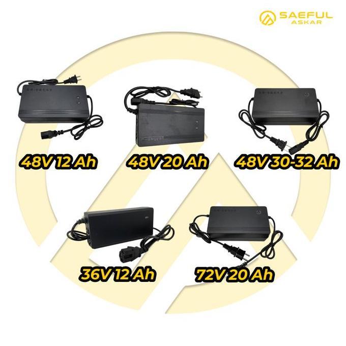 Charger 24V 36V 48V 60V 72V 12Ah 20Ah 30-35Ah 52Ah 2LED Sepeda Listrik Motor Listrik