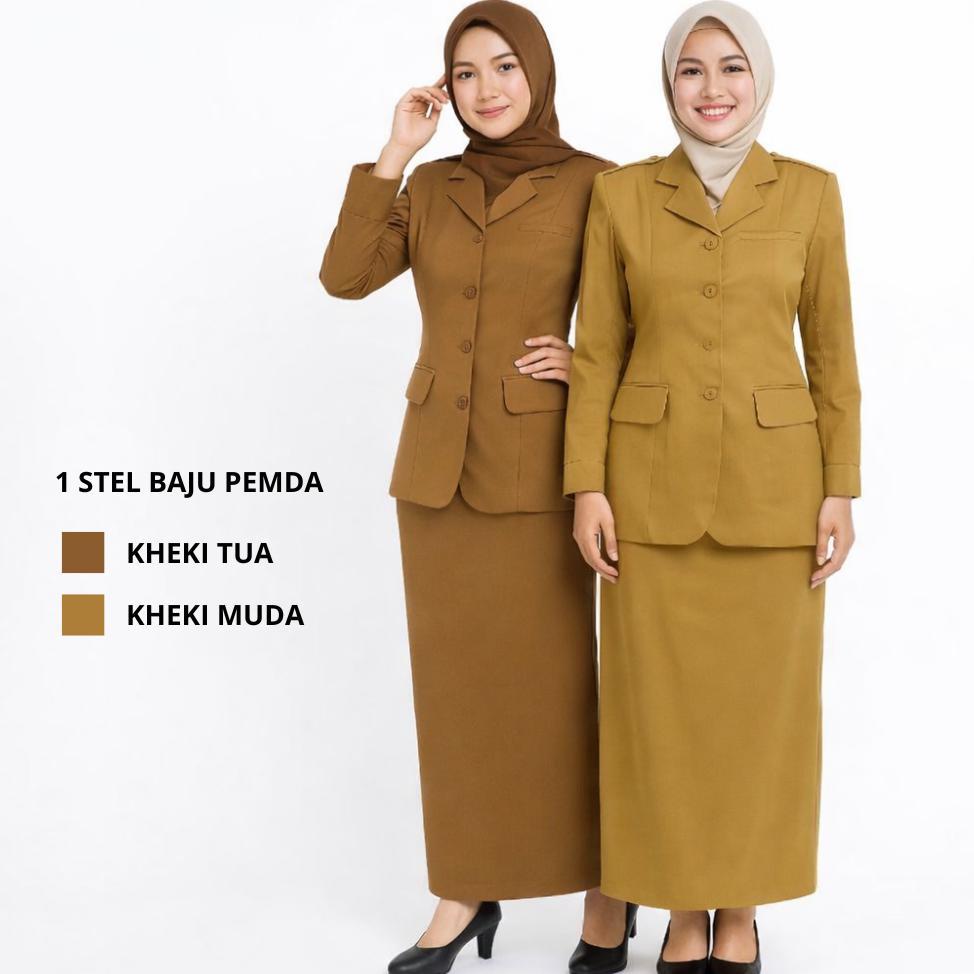 ORIGINAL [ 1STEL ] SERAGAM PEMDA WANITA BAJU PNS PDH LENGAN PANJANG PEGAWAI NEGERI SATU STELL ASN BA