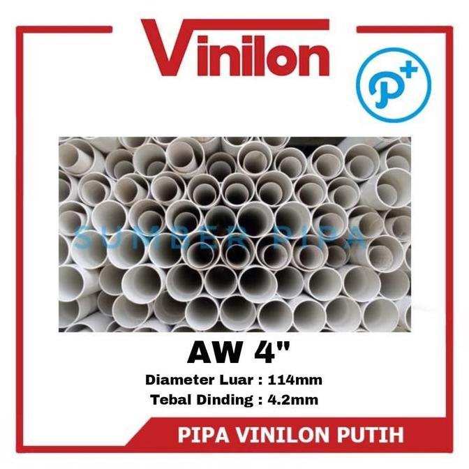 TERMURAH - Pipa PVC VINILON Putih AW 4" - Paralon 4 Inch Panjang 4M