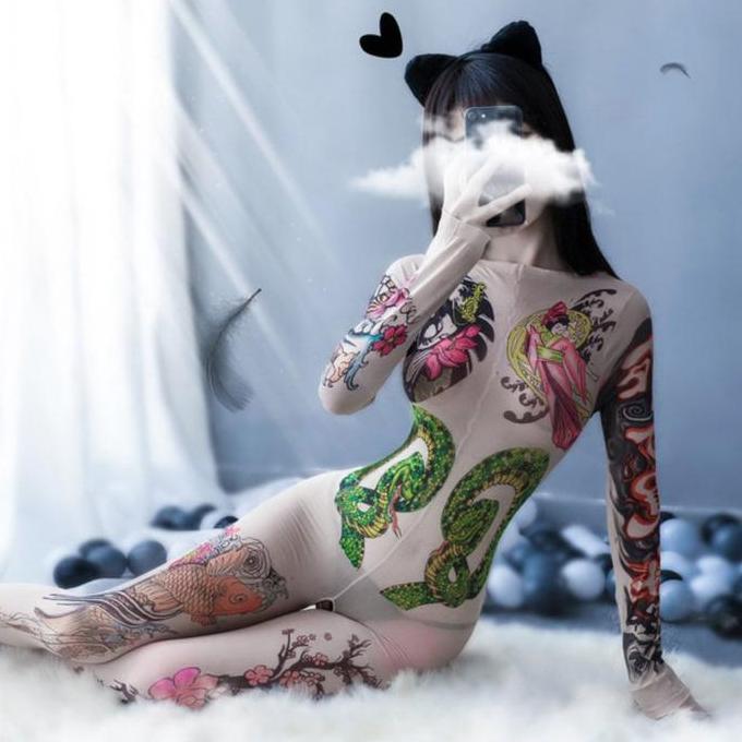 LI-122 body stocking yakuza tattoo baju tidur wanita kostum cosplay costume