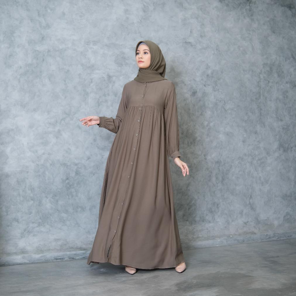 PROMO TERBARU Gamis Full Kancing Rayon Twill Gamis Polos Premium Muslim Wanita Gamis Lengan Kancing