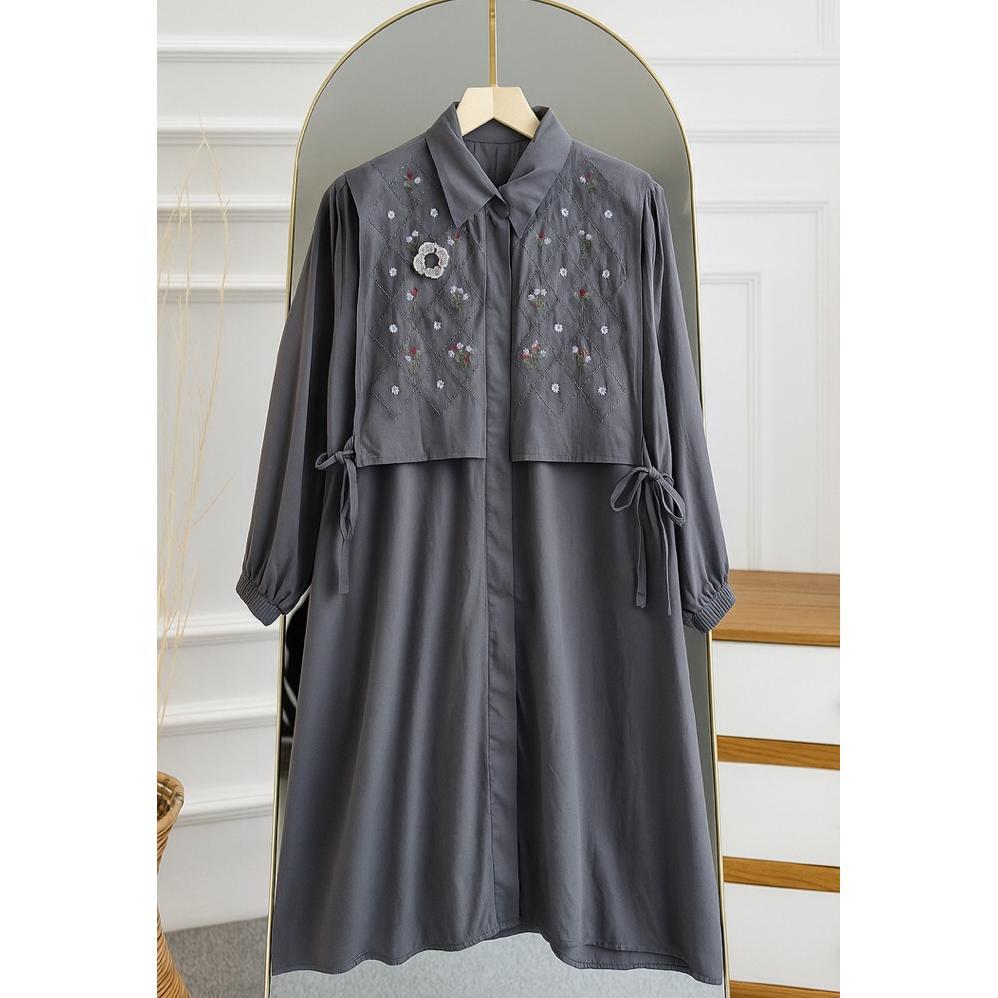 terbaru tunik aisyah-tunik bordir rompi rayon twil lengan kerut / atasan wanita muslim kekinian