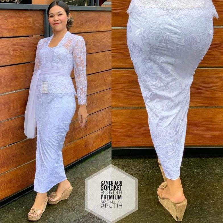 KAMEN JADI SONGKET PUTIH PREMIUM/ KAMEN BALI BAGUS MURAH/ KAMEN MANGKU
