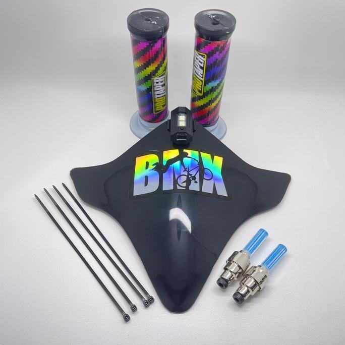 PAKET KOMPLIT VISOR SEPEDA BMX + STIKER HOLOGRAM BMX + LAMPU TEMPEL + LAMPU TUTUP PENTIL NYALA + HAN
