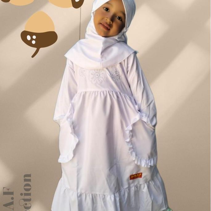Okeajalah- Gamis Anak Putih Bordir Kantong 2 /Gamis Anak Manasik 4_12Th Muslim Sekolah Seragam Baju 