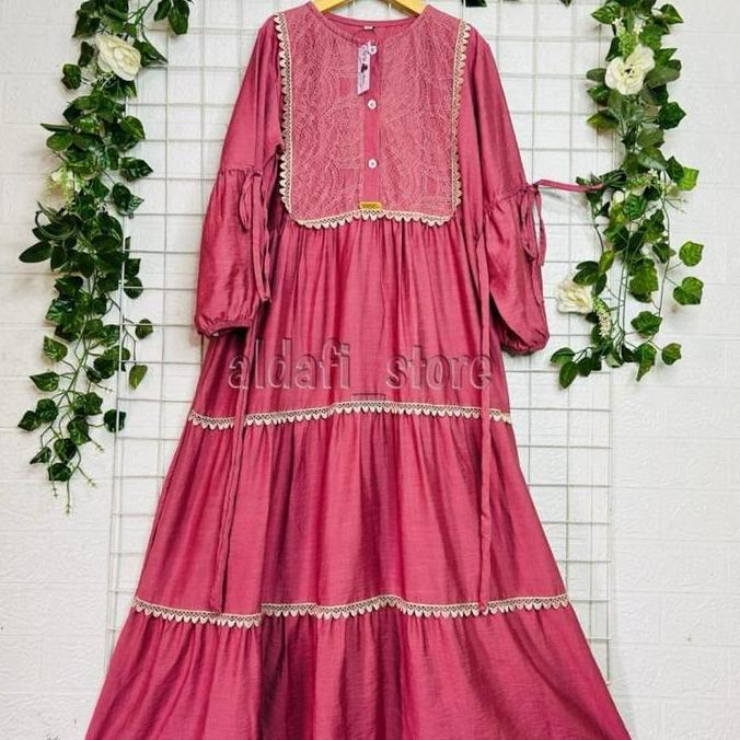Okeajalah- Gamis Renda Anak Remaja Tanggung/Gamis Renda Linen Brukat Anak Tanggung