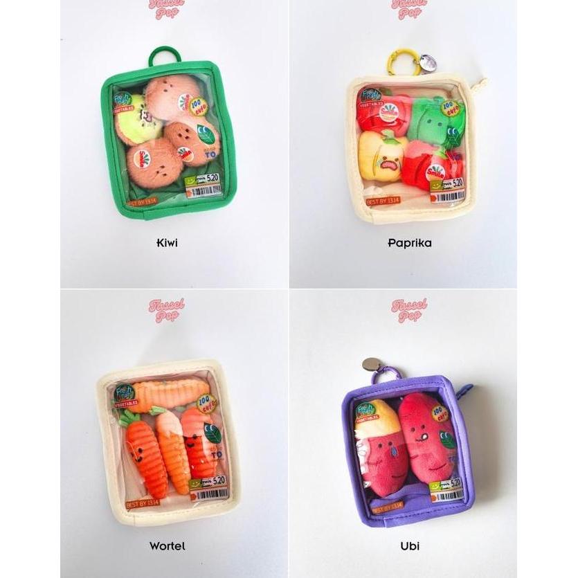 Tassel Pop Cute Bag Charm Gantungan Tas Unik Aesthetic Food Vegetable Mini Pouch Keychain Corduroy A