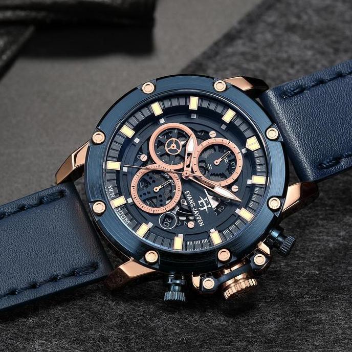Boshi- Evans Jayden Jam Tangan Pria 9570 Kulit Kaca Sapphire Chronograph Ter Resistant 10 Atm Stainl