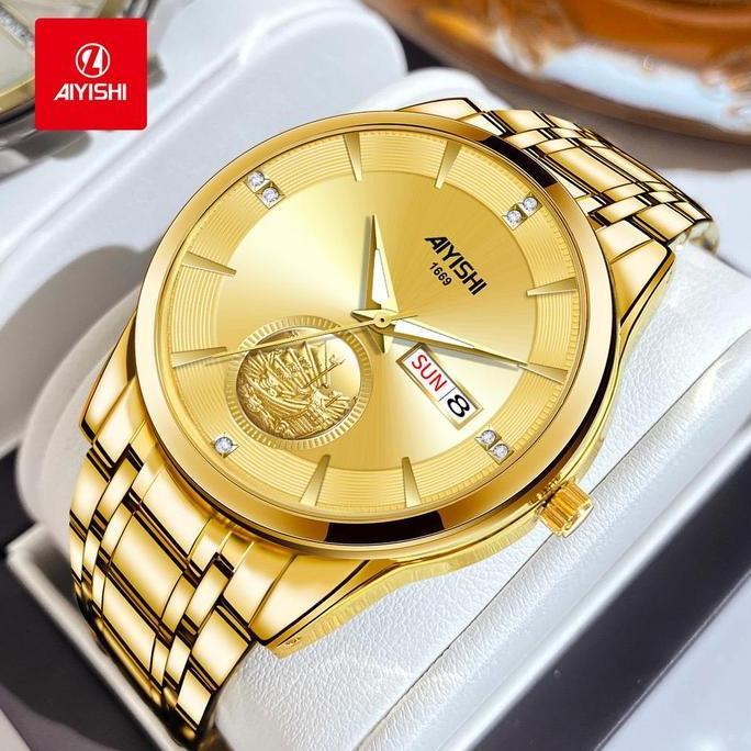 Boshi- Aiyishi Fashion Golden Smooth Sailing Desn Tch Automatic Quartz Tch Dual Calendar Luminescent