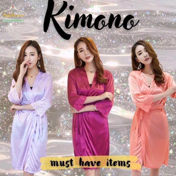 Kimono Lingerie Sexy / Baju Tidur Wanita Piyama Dress Satin Dewasa