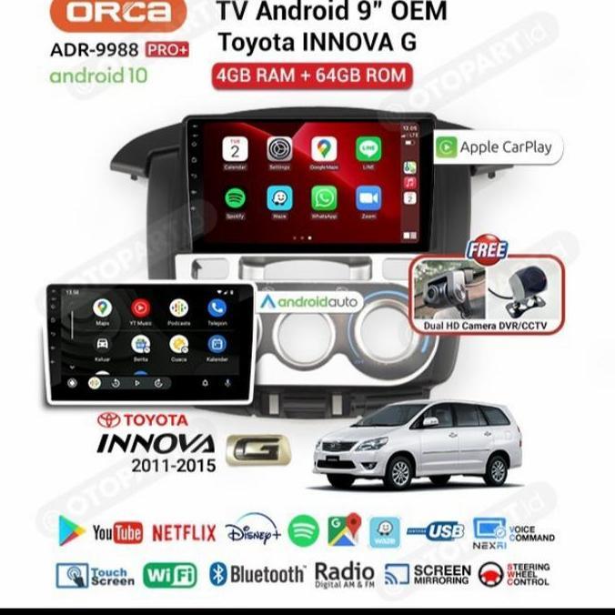 ANDROID ORCA ADR-9988 PRO+ CAMERA DVR TOYOTA INOVA MANUAL & MATIC 2015