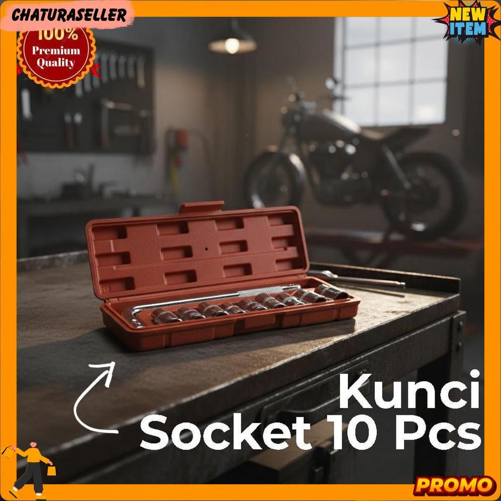 Kunci Socket Set 10 Pcs Mata Sock Shock-Kunci Socket 10 Pcs Sok Obeng Alat Bengkel Set Murah Cod Sta