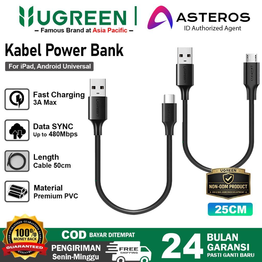UGREEN Kabel Data PowerBank Pendek Type C, Micro USB 20cm 50cm Fast Charging