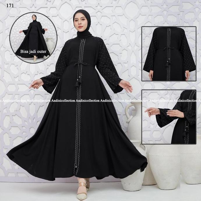 Shukyo- Abaya Jetblack Hitam Pekat Jetblack Full Sleting Gamis Outer Syari Muslimah Remaja Untuk Umr