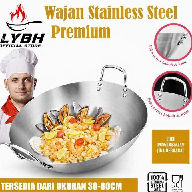 Wajan Wajan Penggorengan Tebal Semua Stainless Steel/Wajan Anti Lengket Stainless Steel 304 Asli/Waj