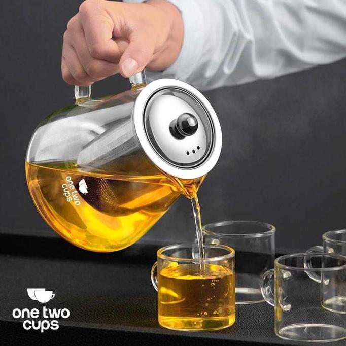 Lansungkirim- Teko Kaca Tahan Panas Bening Teko Teh Saringan Teh Teko Kaca Tahan Api Pitcher Teh