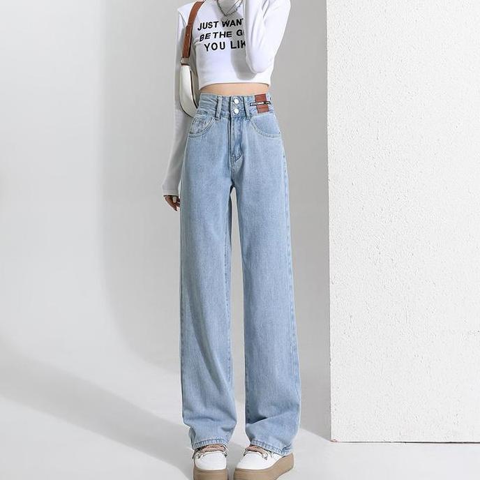 Celana Jeans Wanita Highwaist Kulot Premium Korean Style Panjang Hitam Fit Kaki Nyaman Slim Denim Cu
