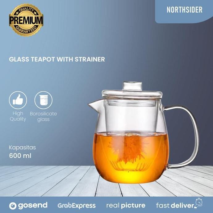 Glass infuser teapot 600ml | teko teh saringan kaca