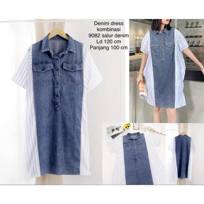 DRESS KOMBINASI DENIM / DRESS WANITA KATUN KOMBINASI DENIM 9082