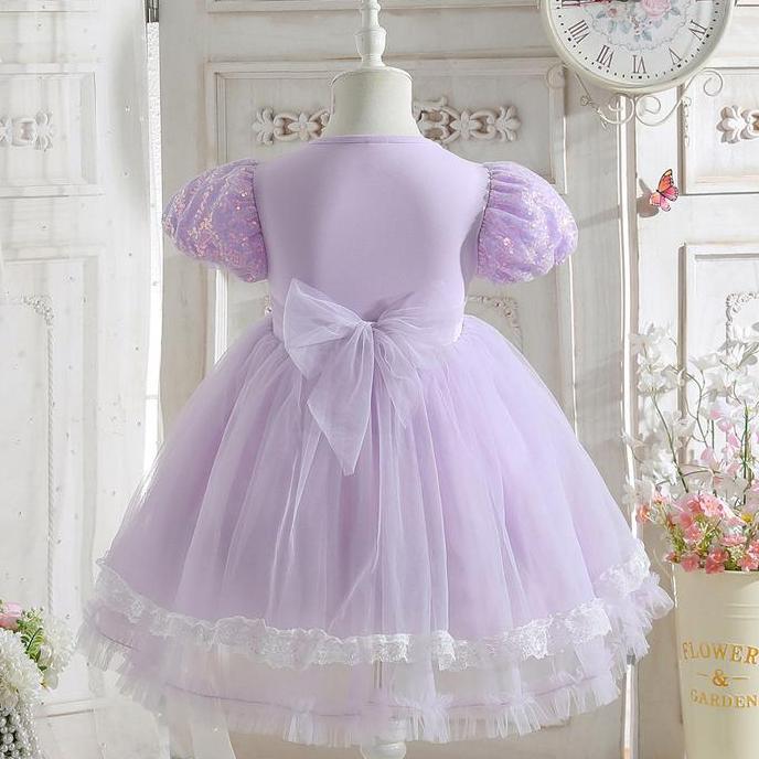 Gaun Kuromi Beku Anak Perempuan Fashion Lengan Puff Pakaian Anak Pesta Ulang Tahun