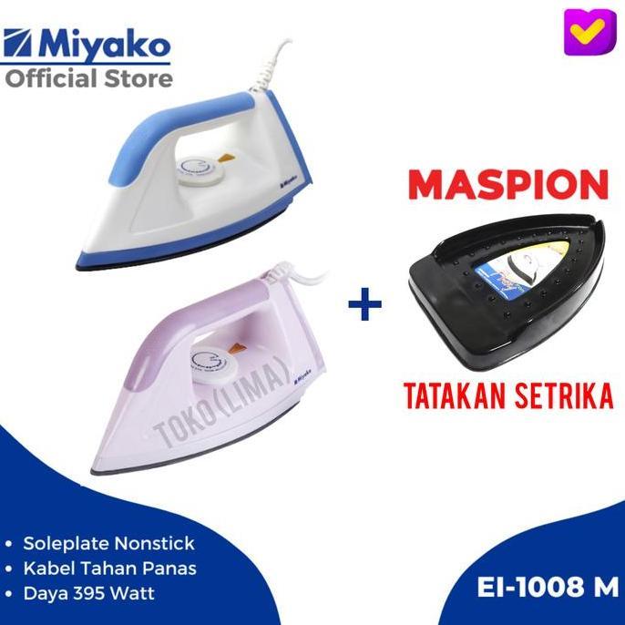 Destrifamel - Setrika MIYAKO EI 1008 M Electric Iron Miyako EI-1008 Biru Ungu Low Watt Setrika Kerin