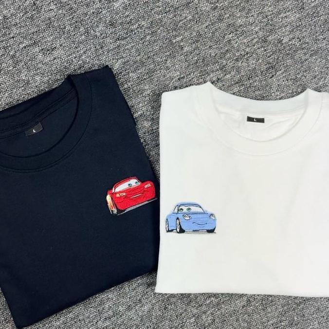 T-Shirt Kaos couple cars lhting mcqueen & sally embroidery Katun
