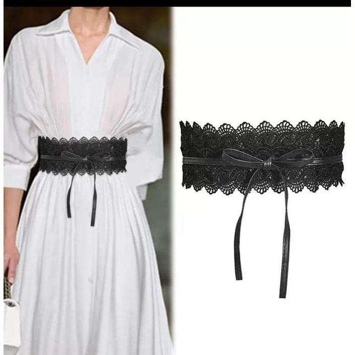 standardede - VENDI - Ikat Pinggang Wanita Sabuk Lebar Belt Fashion Korea Obi Lebar Kulit Renda Blac
