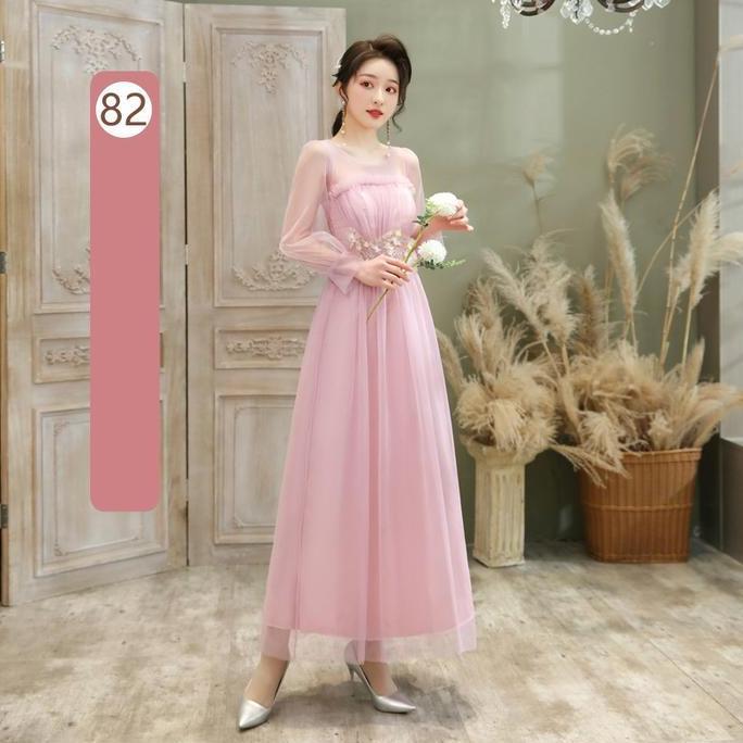 Women Korean Elegant Wedding Dinner Evening Dress Gown Bridesmaid Dresses Bunga Panjang Formal Vinta