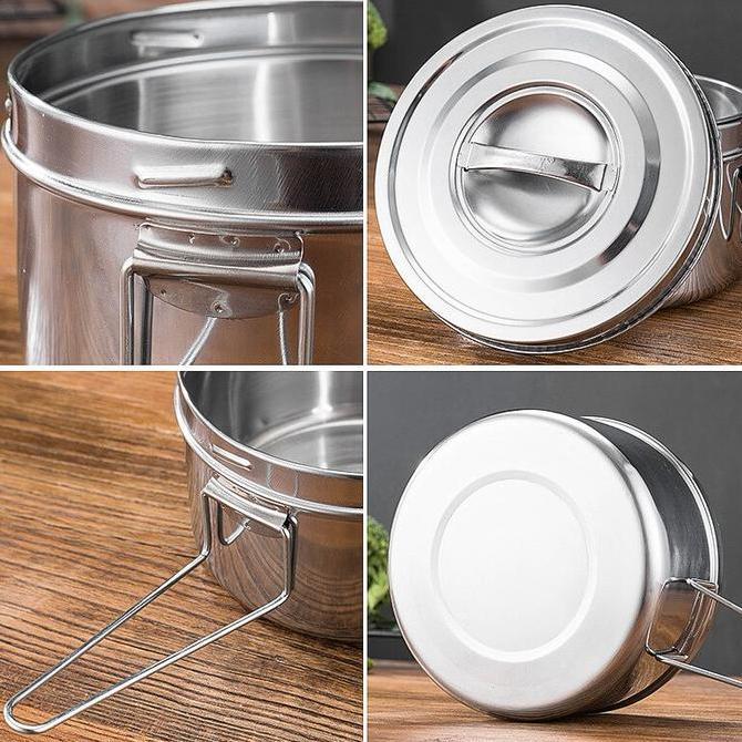 Sunn- Panci Poertable Mini / Kotak Makan Stainless Bundar Baja Tahan Karat Tebal / Mangkuk Stainless