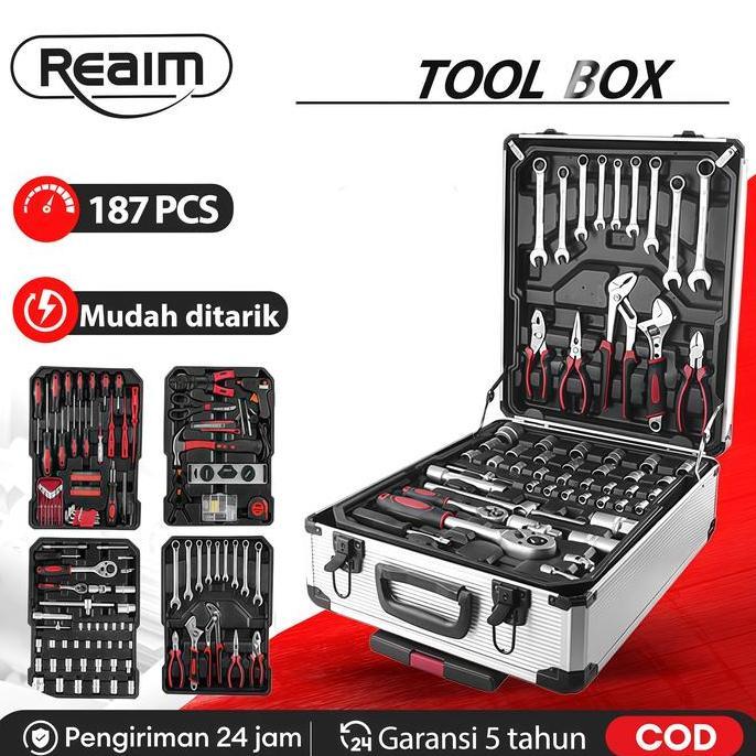 Hab REAIM Tool Kit Set Perkakas Set Kunci Set Lengkap Tool Box Set 187PCS Perkakas Lengkap dengan Bo