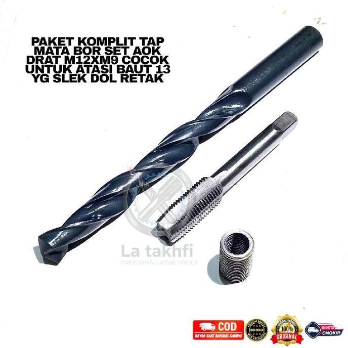 PAKET KOMPLIT TAP MATA BOR SET SOK DRAT M12XM9 COCOK UNTUK ATASI BAUT 13 YG SLEEK DOL RETAK BEST SEL