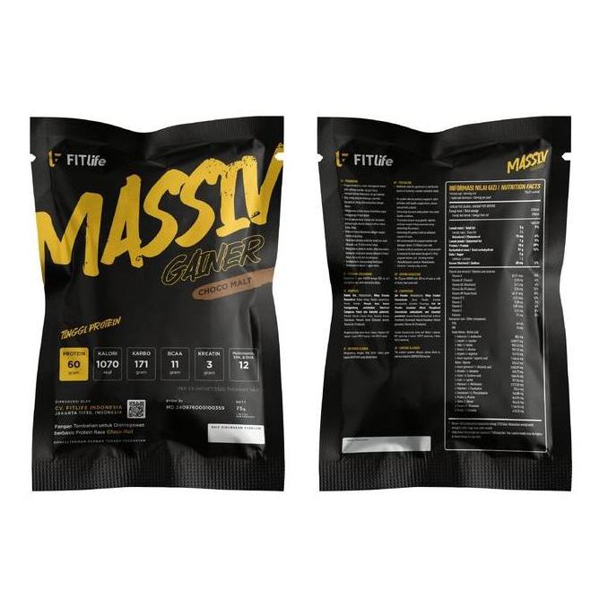 Erganzen- Fitlife Massiv Gainer Sachet 75 Gram Susu Protein Bulking Tinggi Protein Dan Kal