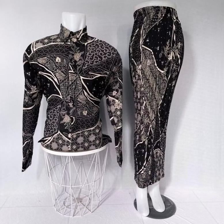 BIG PROMO Kemeja Couple - Kemeja Couple Rok Plisket - Batik Couple - Set Rok Batik - Batik Set - Baj