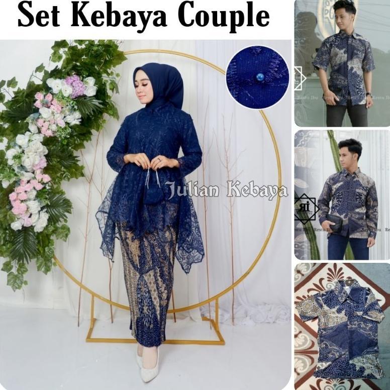 TERMURAH SET KEBAYA COUPLE / BAJU BATIK COUPLE / BAJU COUPLE KEBAYA BRUKAT NAVY BATIK LAMARAN WISUDA