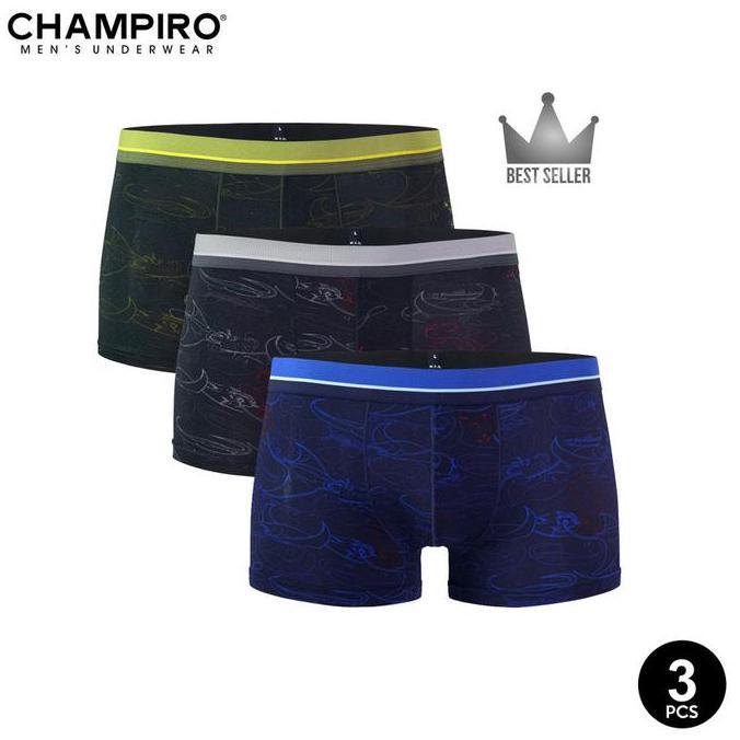 New Celana Dalam Pria Isi 3 Pcs Champiro Xcited Boxer Fullprint C0315C