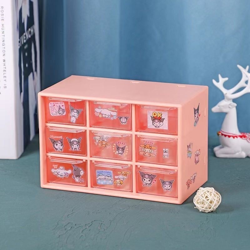 Rk2162 [Cod] Kotak Laci 9 Sekat Sanrio Free Sticker Box Laci Aksesoris Mini