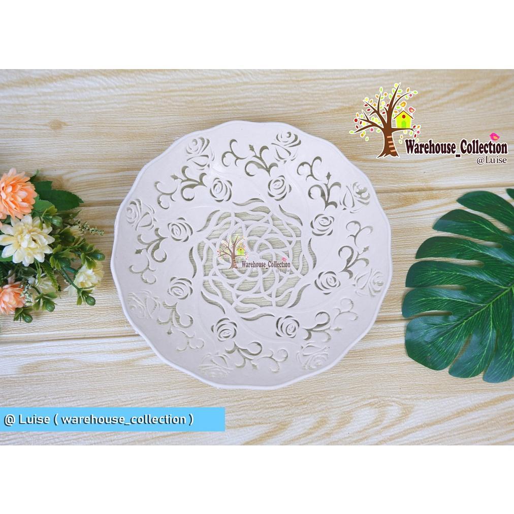 6 BJ- PIRING ROTAN ANYAM/BUNGA KHUSUS PUTIH / PIRING PLASTIK BUNGA PUTIH / PIRING PLASTIK ROTAN MURA