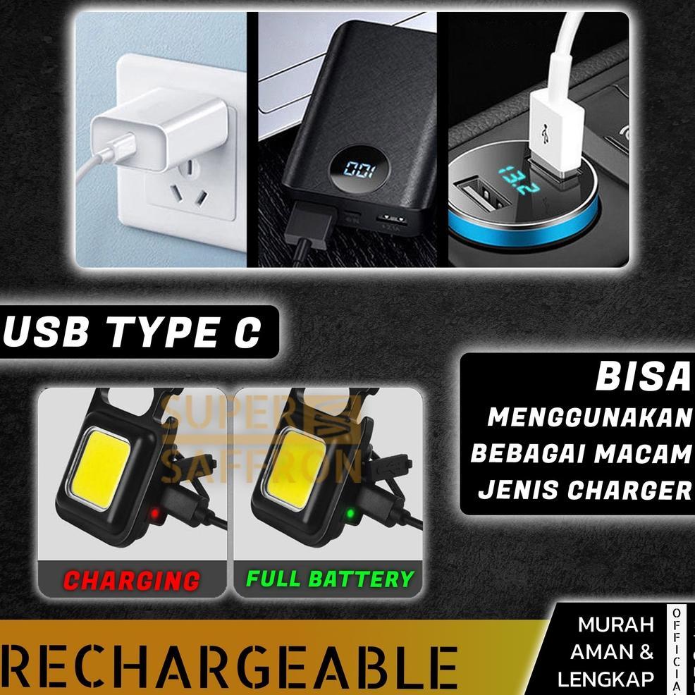 Senter Mini Led Cob Gantungan Kunci Besi Lampu Kecil Keychain Camping Alumunium Cas Usb Type-C