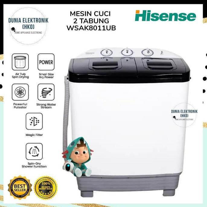 mesin cuci hisense wsak8011ub mesin cuci 2 tabung 8 kg mesin cuci twin tub HISENSE WSAK8011UB