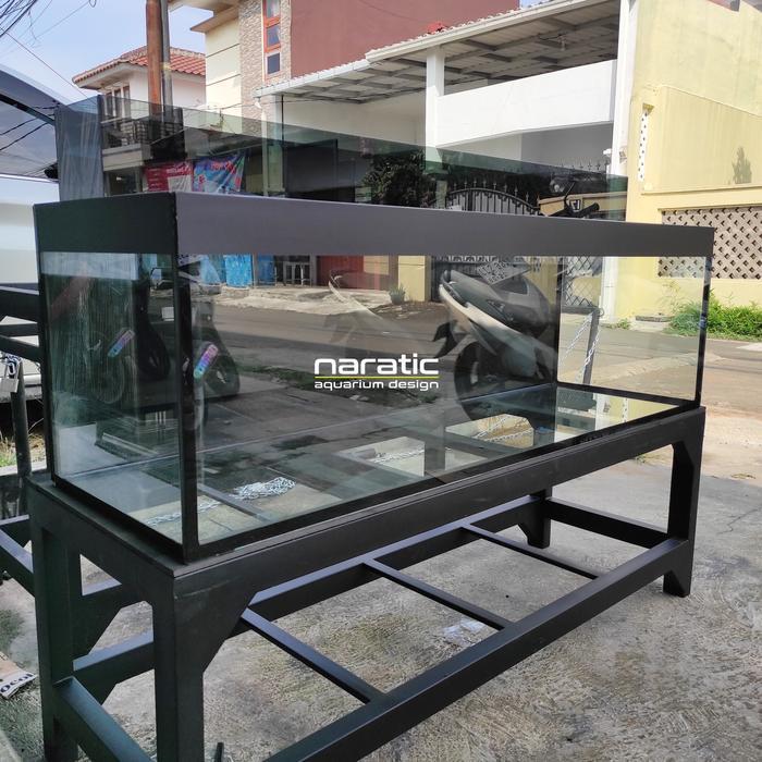 Aquarium 150x50x50 10mm rak holo 4x6 set top filter kaca