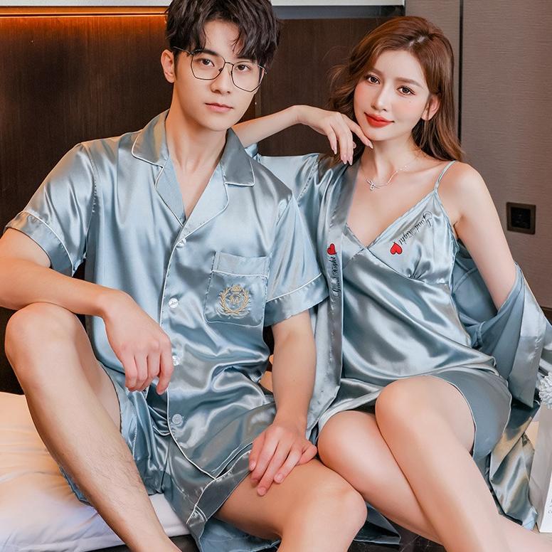 BESTPROMO DP Baju Tidur Piyama Kimono Set Pria dan Wanita / Piyama Pengantin Wedding Kimono Satin Co