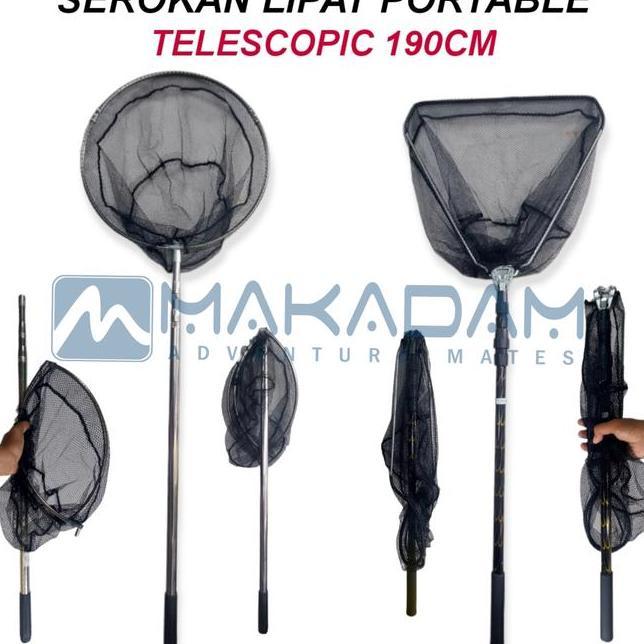 Serokan Jaring Ikan Lipat Teleskopik Portable Mancing Besar