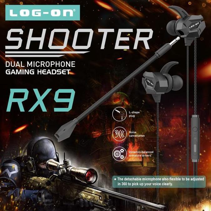 Giocare- Log On Headset Gaming Dual Microphone Lo-Rx9 Shooter Handsfree/Earphone Komputer Earphones 