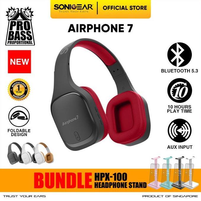 Headphone Wireless SonicGear Airphone 7 Bluetooth Headphone Combo Stand Headset