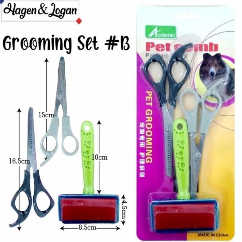 Grooming Set B Anjing Kucing Kelinci Sisir + Gunting Bulu Alat Groming Gunting Potong Bulu Anjing Ku