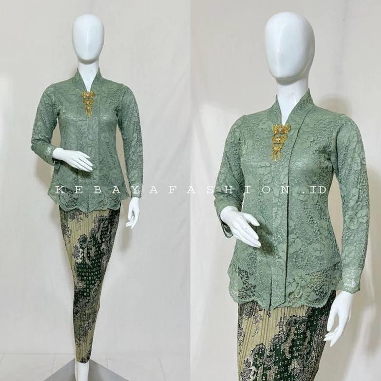 Cuci Gudang  Setelan Kebaya Floy Brokat Lengan Panjang / Baju Kebaya Kartini Wisuda Kondangan Modern