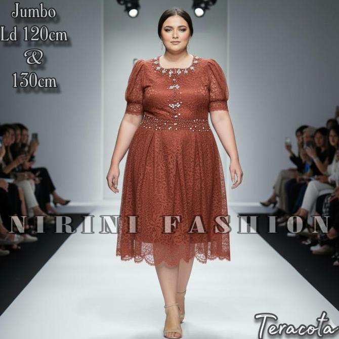 New Super Jumbo Ld130 Dress Pesta Natal Brukat Payet Mewah Ukuran Besar Bigsize Gisella / Gaun Forma