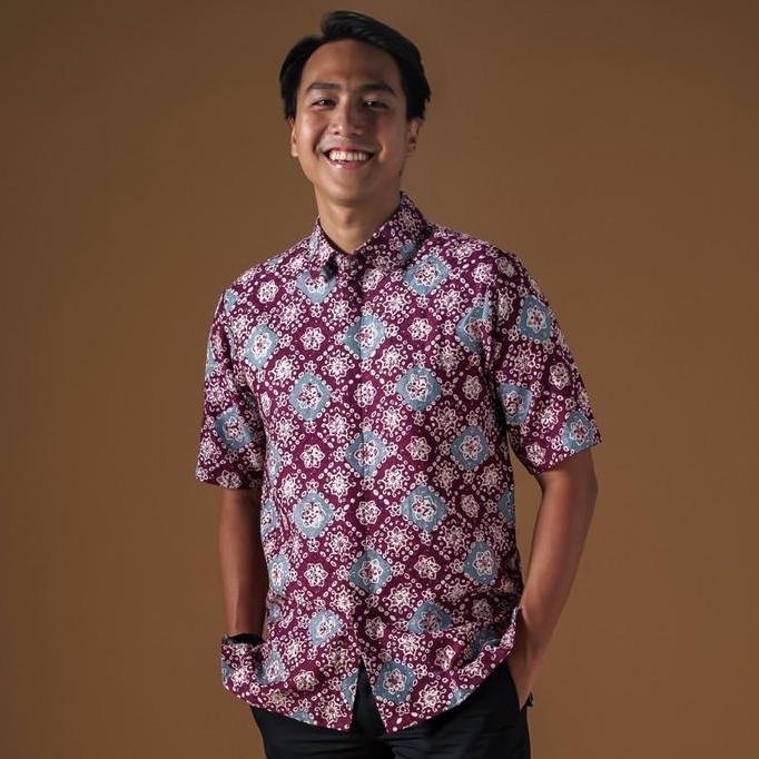 Merlo - M Kemeja Batik Pria Premium Lengan Pendek